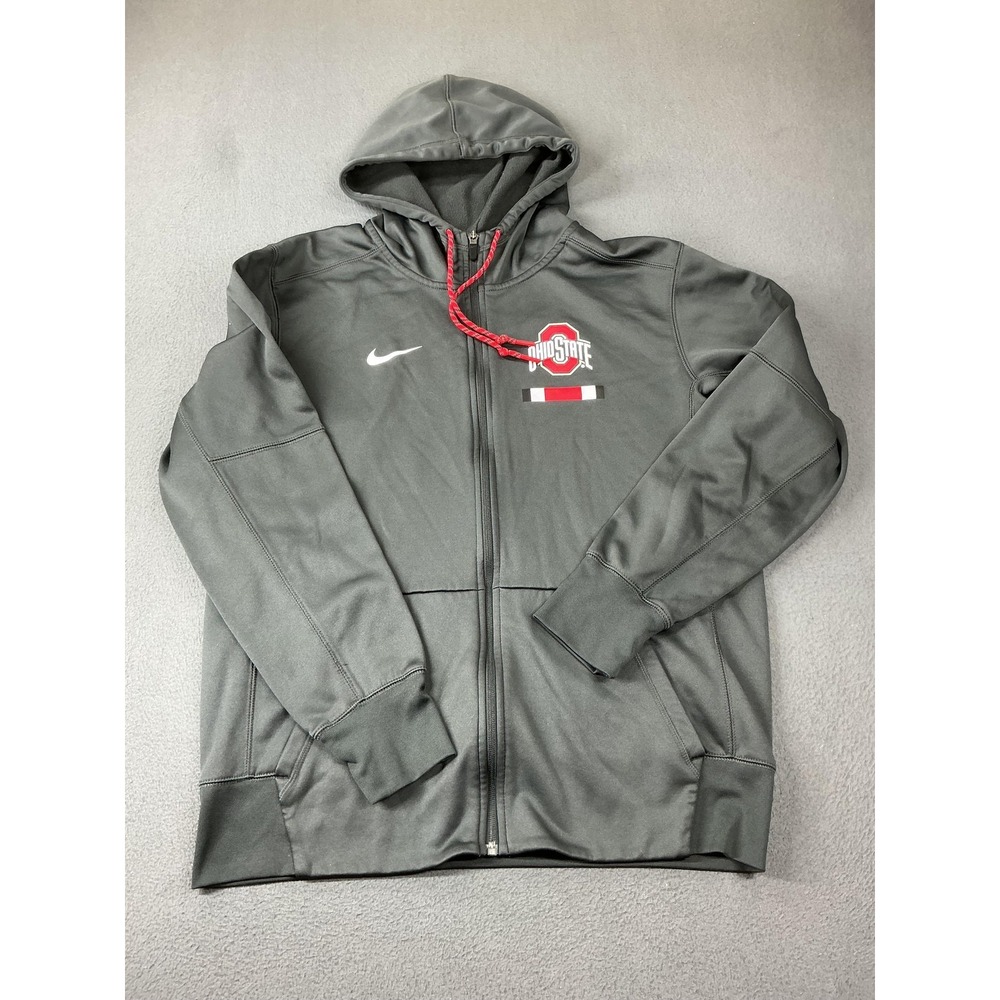 Nike Hoodie Mens Medium Gray Full Zip Ohio State Dri-FIT Hooded Pockets Lined